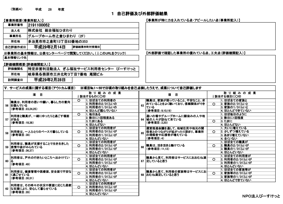岐阜県多治見市の総合福祉ひまわり 平成２８年度グループホーム市之倉ひまわり　評価票（最終版）3